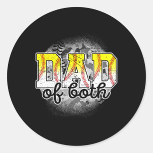 Of Both Baseball Softball Fathers Day Baseball Pla Classic Round Sticker