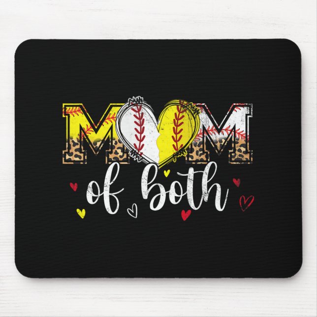 Of Both Baseball Softball Heart Leopard Mothers Da Mouse Pad (Front)