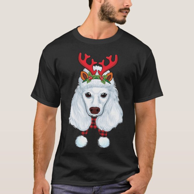 Of Cute Poodle Christmas Check Plaid Pattern &amp  T-Shirt (Front)
