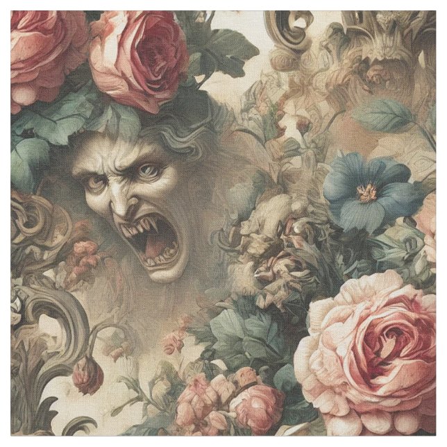 Of Fang & Flourish – Gothic Statement Tile Fabric (Close Up)