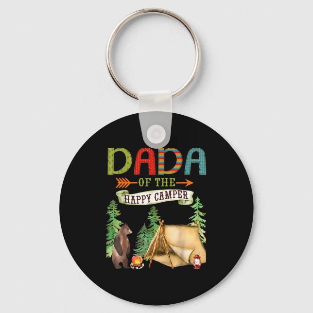 Of First Dada Happy Camper Birthday Camping Key Ring (Front)