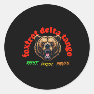 Of Foxtrot Delta Tango – Gothic Bold Typography St Classic Round Sticker