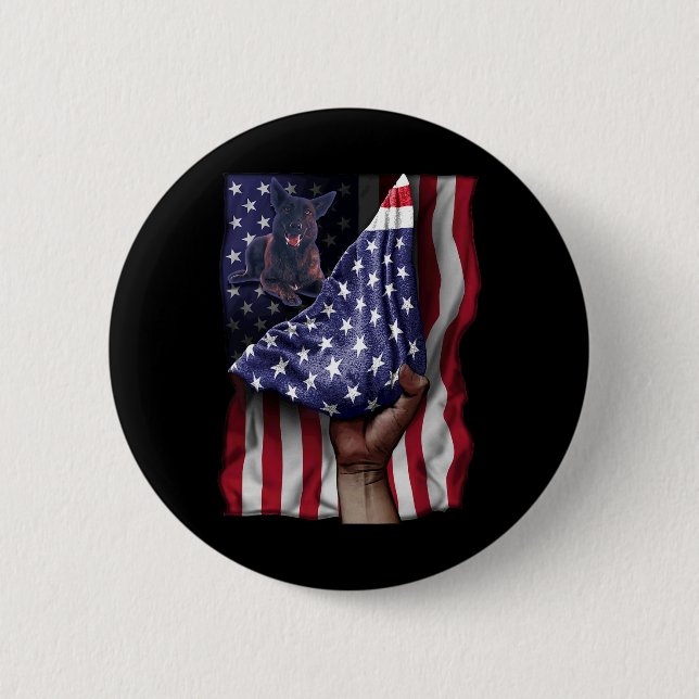 Of Independence Us Flag Dutch Shepherd  6 Cm Round Badge (Front)