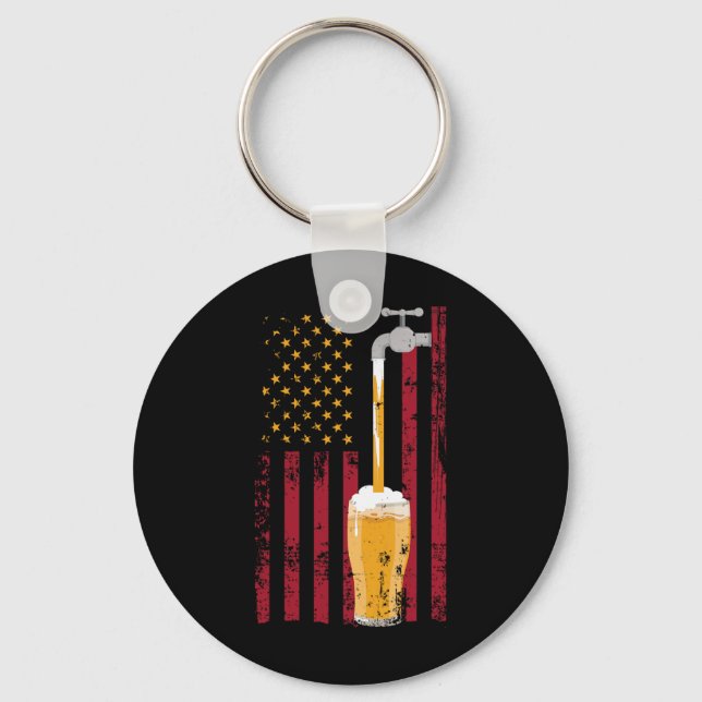 Of July American Flag Beer Brewing  Key Ring (Front)
