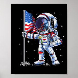 Of July Astronaut Usa American Flag Funny Patrioti Poster