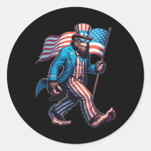 Of July Bigfoot Sasquatch Patriotic American Flag  Classic Round Sticker