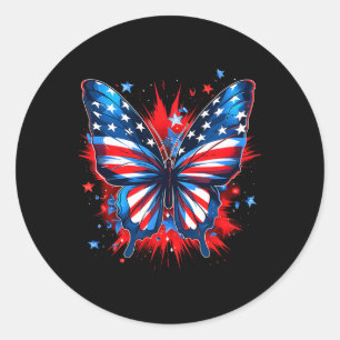 Of July Butterfly Usa Flag Cute American Women Gir Classic Round Sticker