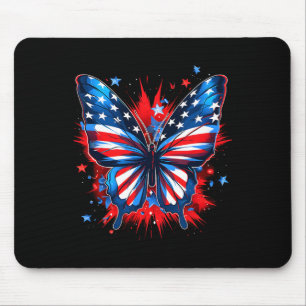Of July Butterfly Usa Flag Cute American Women Gir Mouse Pad