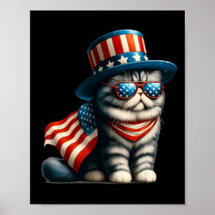 Of July Cat American Flag Cat Lover Meowica Indepe Poster