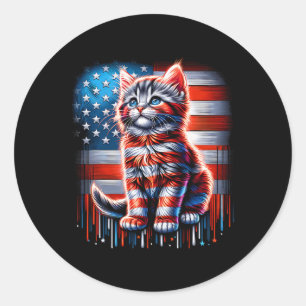 Of July Cat Usa Flag Cute Kitten Memorial Day Patr Classic Round Sticker