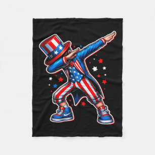 Of July Cool Dabbing Boy American Flag Patriotic  Fleece Blanket