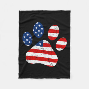 Of July Cute Dog Paw Usa American Flag Independenc Fleece Blanket