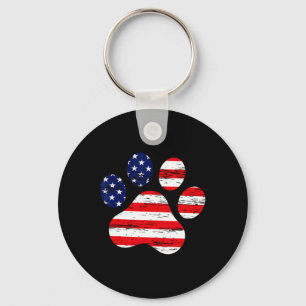 Of July Cute Dog Paw Usa American Flag Independenc Key Ring