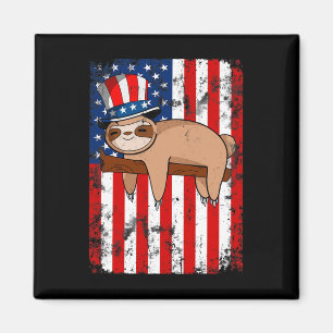 Of July Cute Sloth Usa American Flag Independence Magnet
