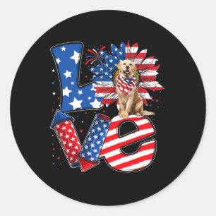 Of July Decor Patriotic Love Golden Retriever Dog Classic Round Sticker