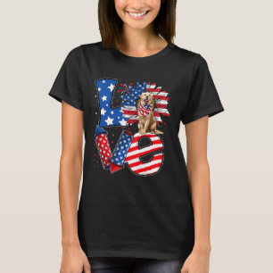 Of July Decor Patriotic Love Golden Retriever Dog  T-Shirt