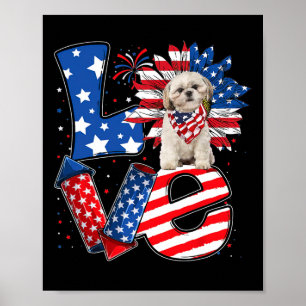 Of July Decor Patriotic Love Shih Tzu Dog Usa Flag
