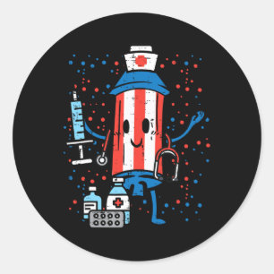 Of July Firecracker Nurse Funny America Scrub Top Classic Round Sticker