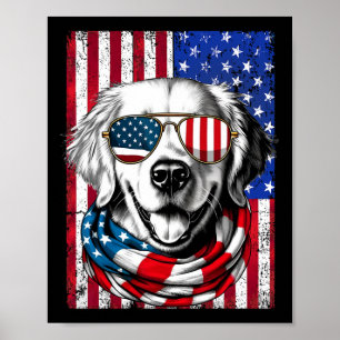 Of July Golden Retriever Dog American Flag Usa Pat Poster