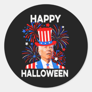 Of July Happy Halloween Funny Biden Confused Classic Round Sticker
