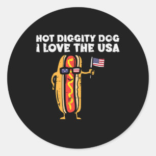 Of July Hotdog Hot Diggity Dog Patriotic Women Men Classic Round Sticker