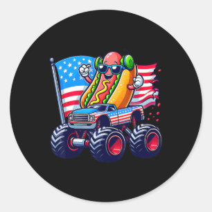 Of July Hotdog Sungles Monster Truck American Flag Classic Round Sticker