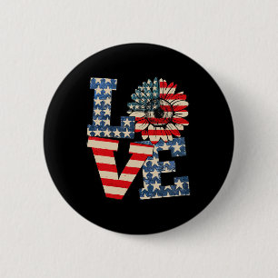 Of July Love Sunflower Patriotic American Flag Usa 6 Cm Round Badge