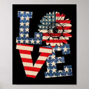 Of July Love Sunflower Patriotic American Flag Usa Poster