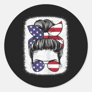 Of July Patriotic American Flag Usa Women Girls Ki Classic Round Sticker