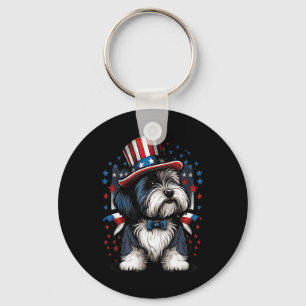 Of July Patriotic Bearded Collie Dog Us Flag Key Ring