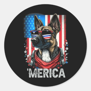 Of July Patriotic Belgian Malinois Dog Merica  Classic Round Sticker