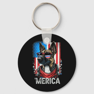Of July Patriotic Belgian Malinois Dog Merica  Key Ring
