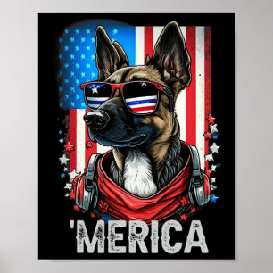 Of July Patriotic Belgian Malinois Dog Merica  Poster