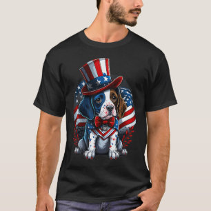 Of July Patriotic English Pointer Dog Us Flag  T-Shirt