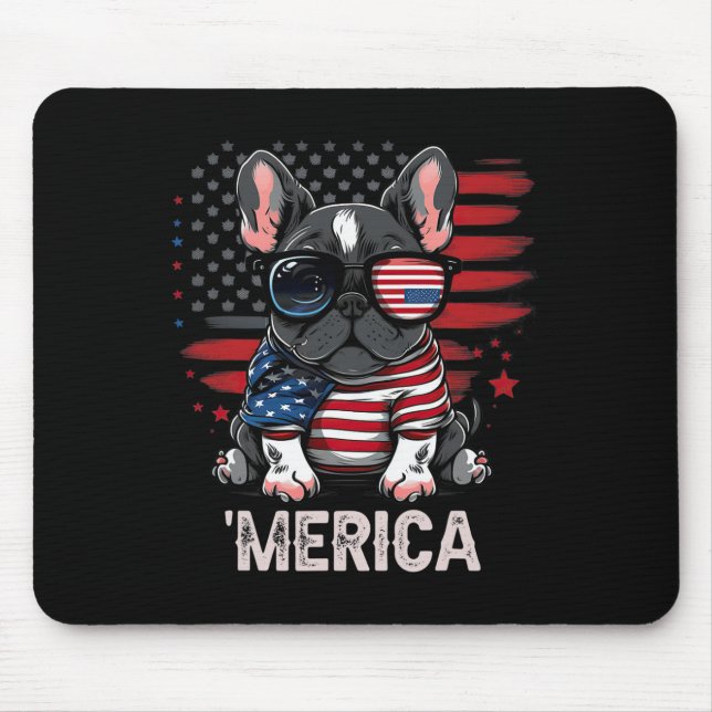 Of July Patriotic Frenchie Dog Merica  Mouse Pad (Front)