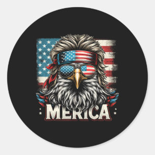 Of July Patriotic Funny Eagle July 4th Usa Merica  Classic Round Sticker