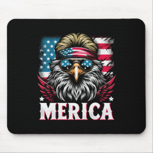 Of July Patriotic Funny Eagle July 4th Usa Merica  Mouse Pad