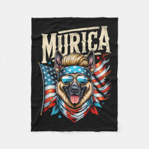Of July Patriotic Funny German Shepherd July 4th U Fleece Blanket