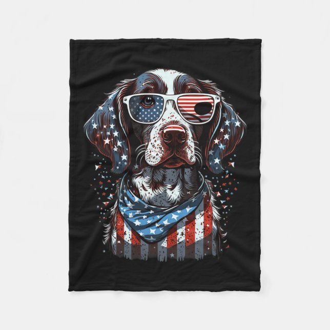 Of July Patriotic German Shorthaired Pointer Dog U Fleece Blanket (Front)