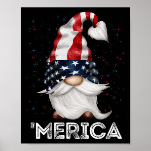 Of July Patriotic Gnome American Flag Coloured Gno Poster