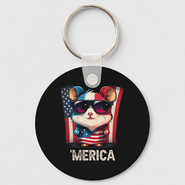 Of July Patriotic Hamster Merica  Key Ring (Front)