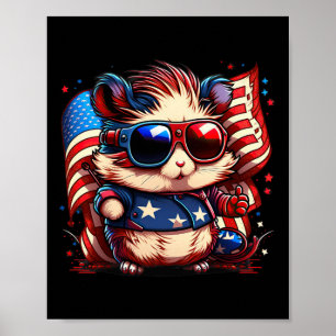 Of July Patriotic Hamster Us Flag  Poster
