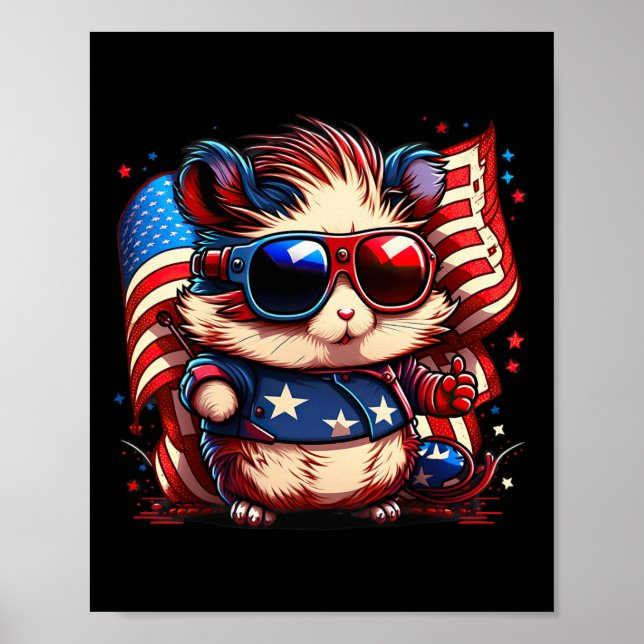 Of July Patriotic Hamster Us Flag  Poster (Front)