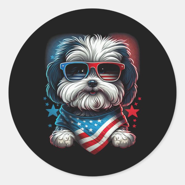 Of July Patriotic Havanese Dog Us Flag  Classic Round Sticker (Front)