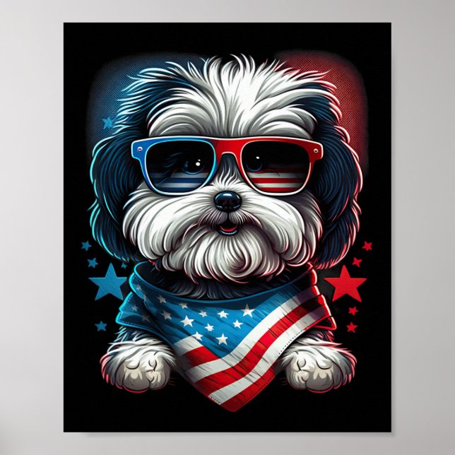 Of July Patriotic Havanese Dog Us Flag  Poster (Front)
