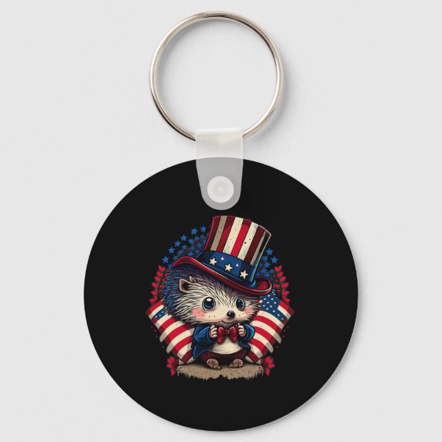Of July Patriotic Hedgehog Us Flag  Key Ring (Front)