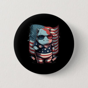 Of July Patriotic Hippo Us Flag  6 Cm Round Badge