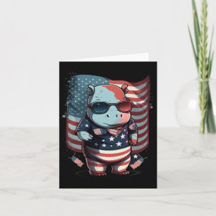 Of July Patriotic Hippo Us Flag  Card