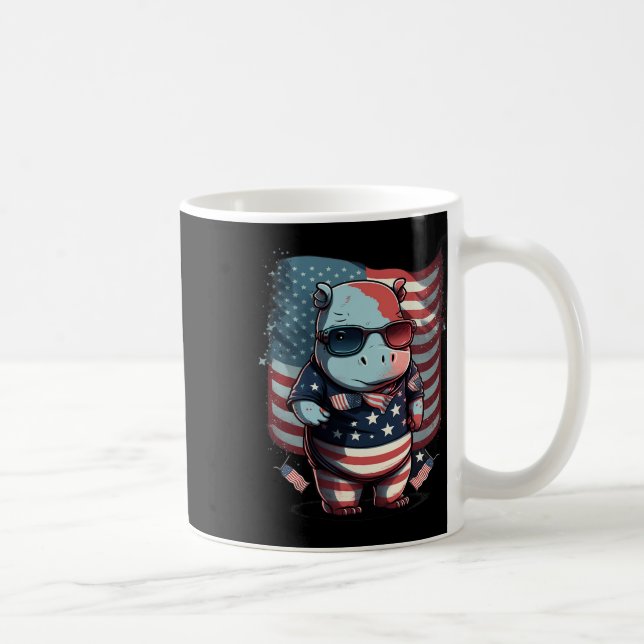 Of July Patriotic Hippo Us Flag  Coffee Mug (Right)