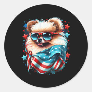 Of July Patriotic Pomeranian Dog Us Flag  Classic Round Sticker